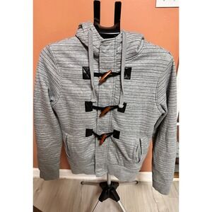 American Rag Gray Striped Sherpa Lined Hooded‎ Toggle Button Jacket Small